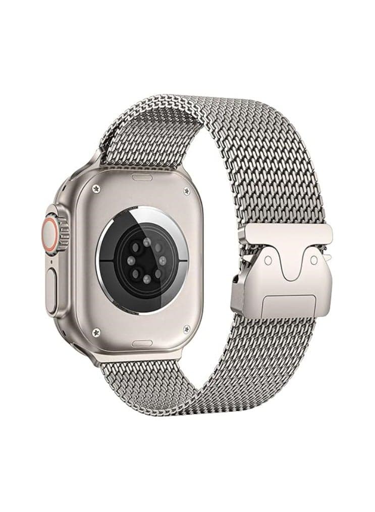 Titanium Milanese Mesh Loop for Apple Watch Band 49mm 46mm 45mm 44mm Men Women, DLC Scratch-resistant Coating Breathable Replacement Strap with Adjustable Parachute-style Buckle for iWatch Ultra 2/S