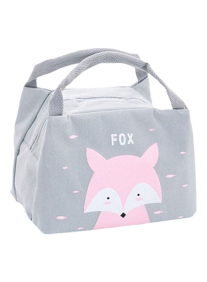 High-quality Material Durable Fox Printed Thermal Lunch Bag With Lightweight and Portable Size Grey/Pink 21x17x15cm