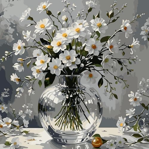 Mosaflare Paint by Numbers for Adults Beginner Daisy Adult Paint by Number Kits on Canvas DIY Acrylic Oil Easy Painting by Numbers for Home Wall Decor 16X16 inch Without Frame