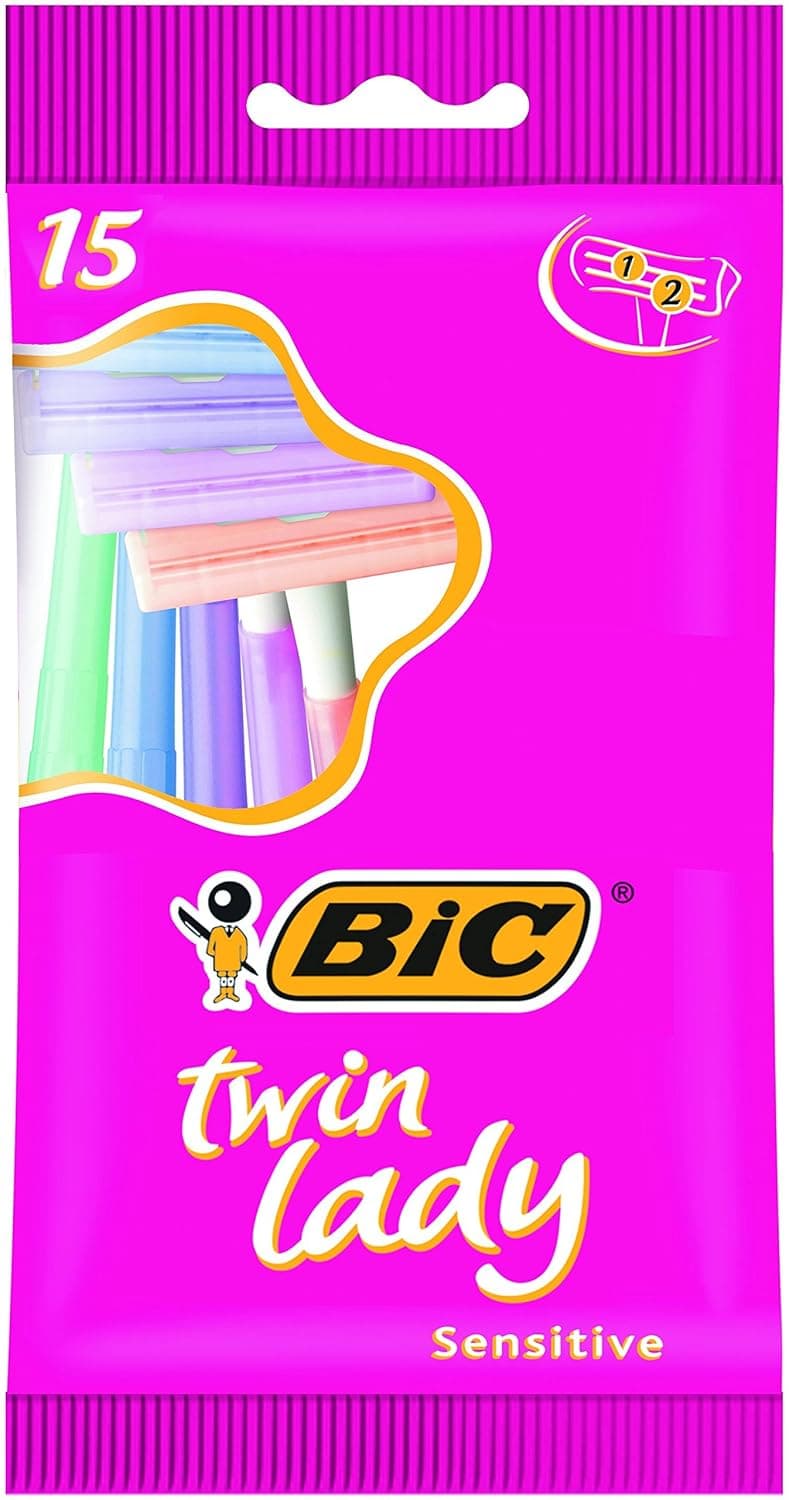BIC Twin Lady Sensitive Razors Disposable Razors with Two Blades for a Smooth and Precise Shave Pack of 15