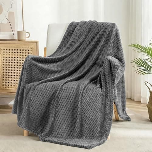 Exclusivo Mezcla Fleece Throw Blanket Extra Large, Super Soft and Warm Blankets for Couch, Sofa and Bed Waffle Textured, Cozy, Fuzzy and Lightweight (Dark Grey, 50x70 Inches)