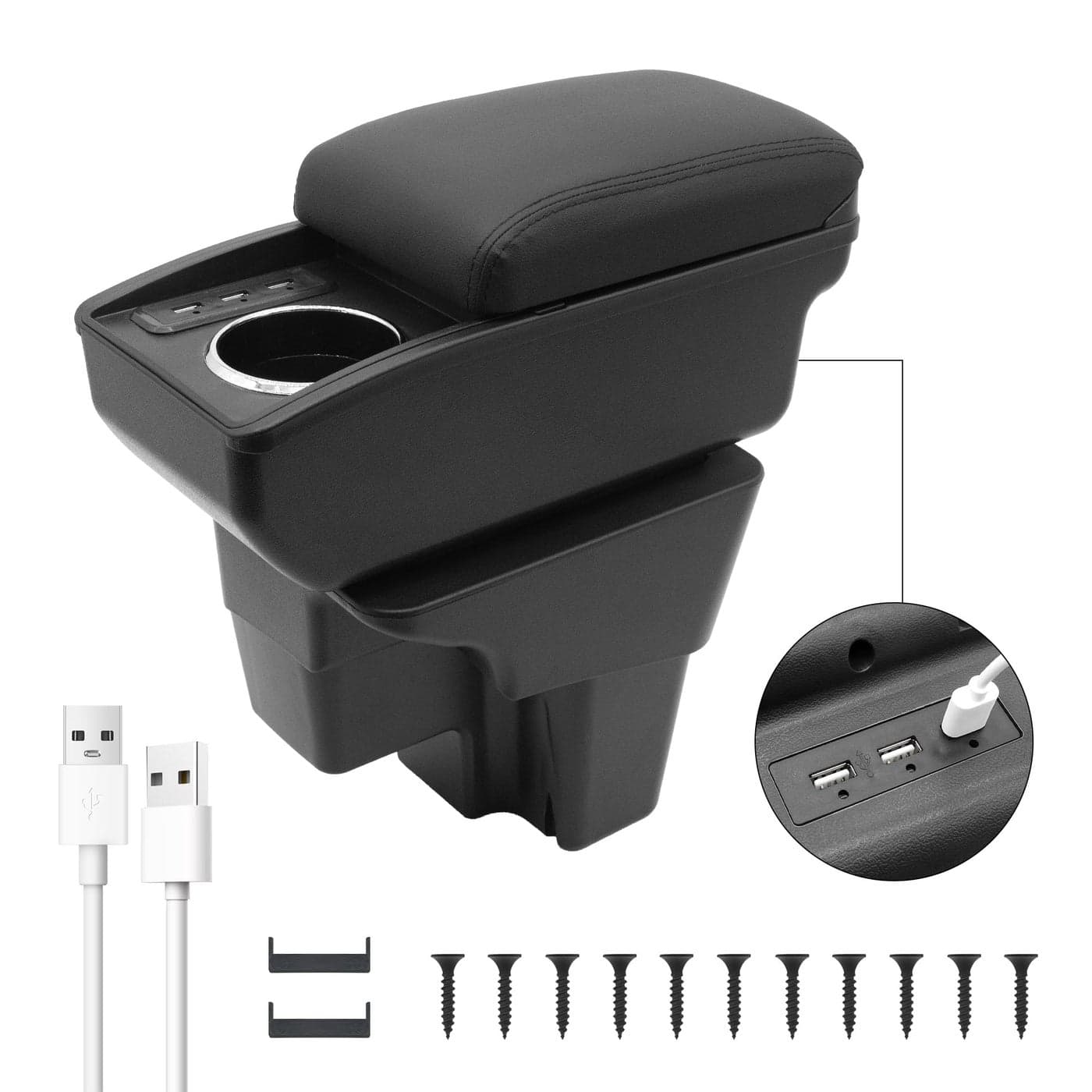 YJYWZH Car Armrest Storage Box for Kia Rio 20182023 Double Layer Car Center Console Organizer Armrest Box with 6 USB Ports and Cup Holder Car Armrest Accessory for AutoBlack Thread