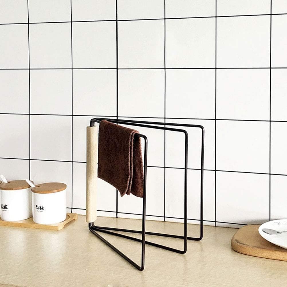 ARHAT Foldable Hand Towel Stand Carbon Steel Towel Holder for Washbasin Kitchen Hand Towel Holder for Bathroom Countertop Vanity 3 Towel Drying Stand Napkin Stand Black