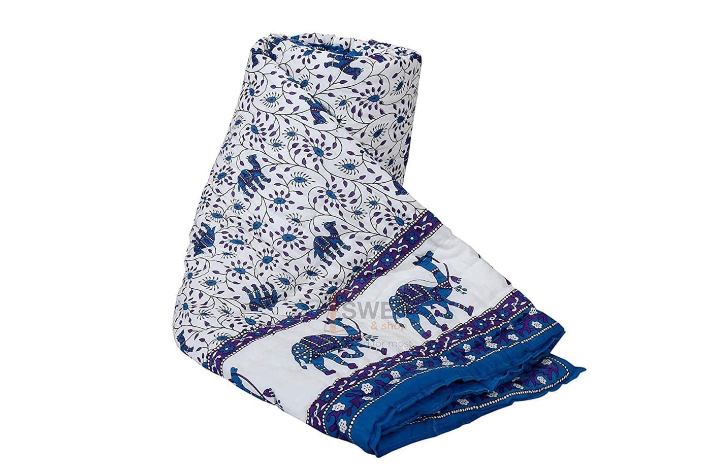 SIBLEY Rajasthani Traditional Cotton Jaipuri razai ac Blanket Camel Print with Floral Design Single Bed Reversible Both Sided Jaipuri Quilt 55 x 85 inch Blue