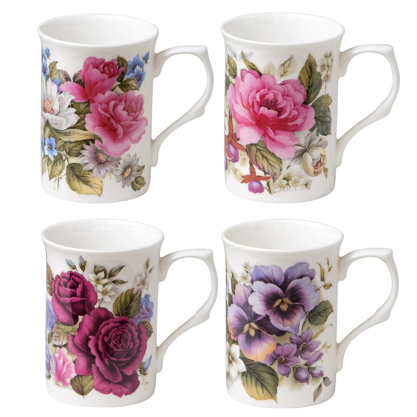 Grace Teaware Bone China Coffee Tea Mugs 9Ounce Assorted Set of 4 Classic Floral