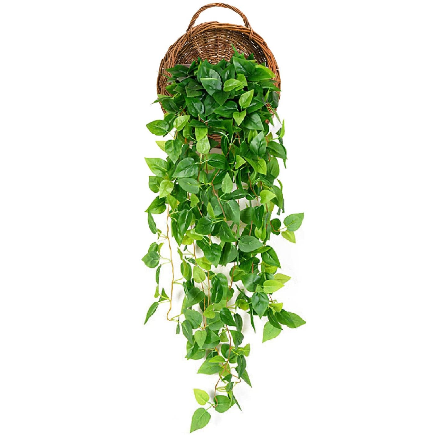 Foraineam Handmade Woven Hanging Basket Natural Wicker Storage Basket Wall Hanging Flower Pot Rattan Hanging Planter Container for Home Garden Wedding Wall Decorations