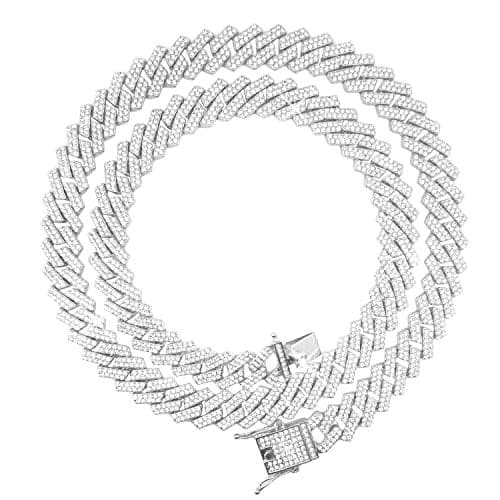 HH BLING EMPIRE Silver Gold Cuban Link Chain for Men Women, Iced Out Mens Diamond Chain Necklace-14mm Miami Cuban Link Chains Hip Hop Jewelry (D-Silver-20)