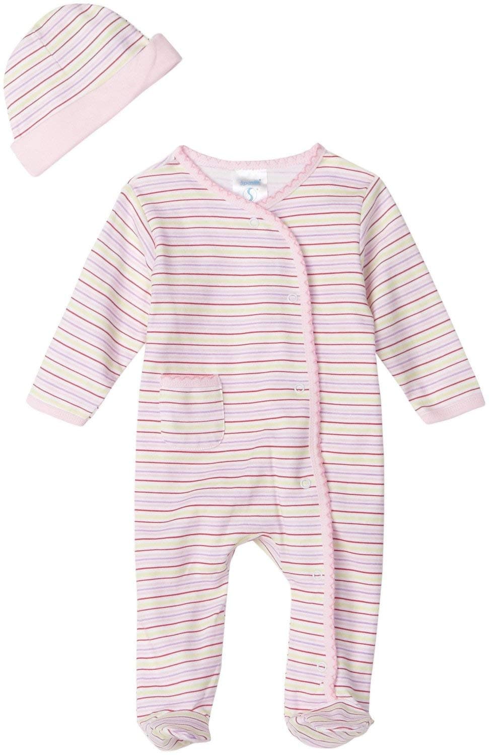 Spasilk Baby Girls' 2 Piece Sleepwear with Hat, Pink Stripe, Preemie (SLA1S-Pink-Premature)