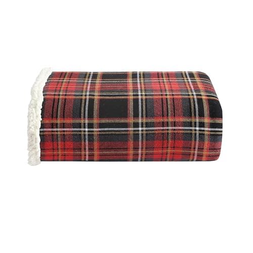 Eddie Bauer Throw Blanket Cotton Flannel Home Decor All Season Reversible Sherpa Bedding Mountain Tartan Red Throw