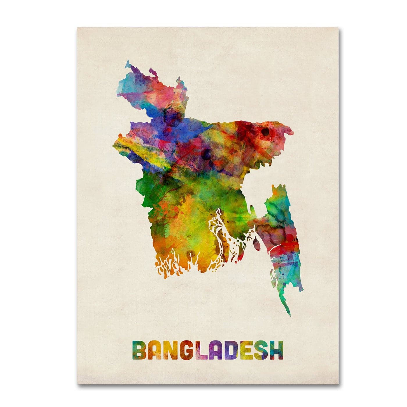 Trademark Fine Art Bangladesh Watercolor Map by Michael Tompsett 14x19Inch