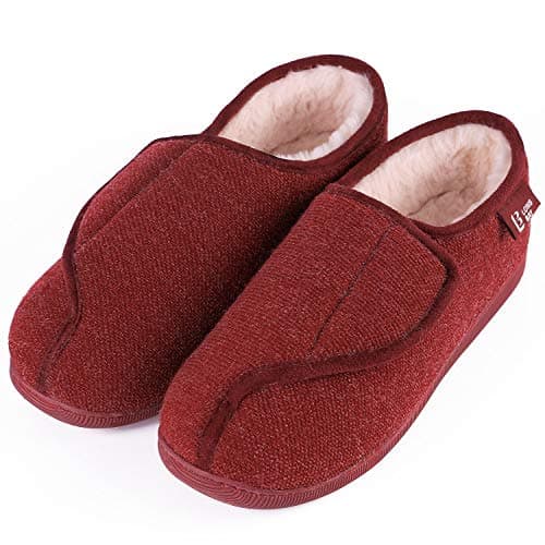 LongBay Womens Adjustable Slippers Memory Foam Cozy Wide Diabetic House Shoes Edema Orthopedic Neuropathy Indoor Outdoor (7 B(M), Wine Red)