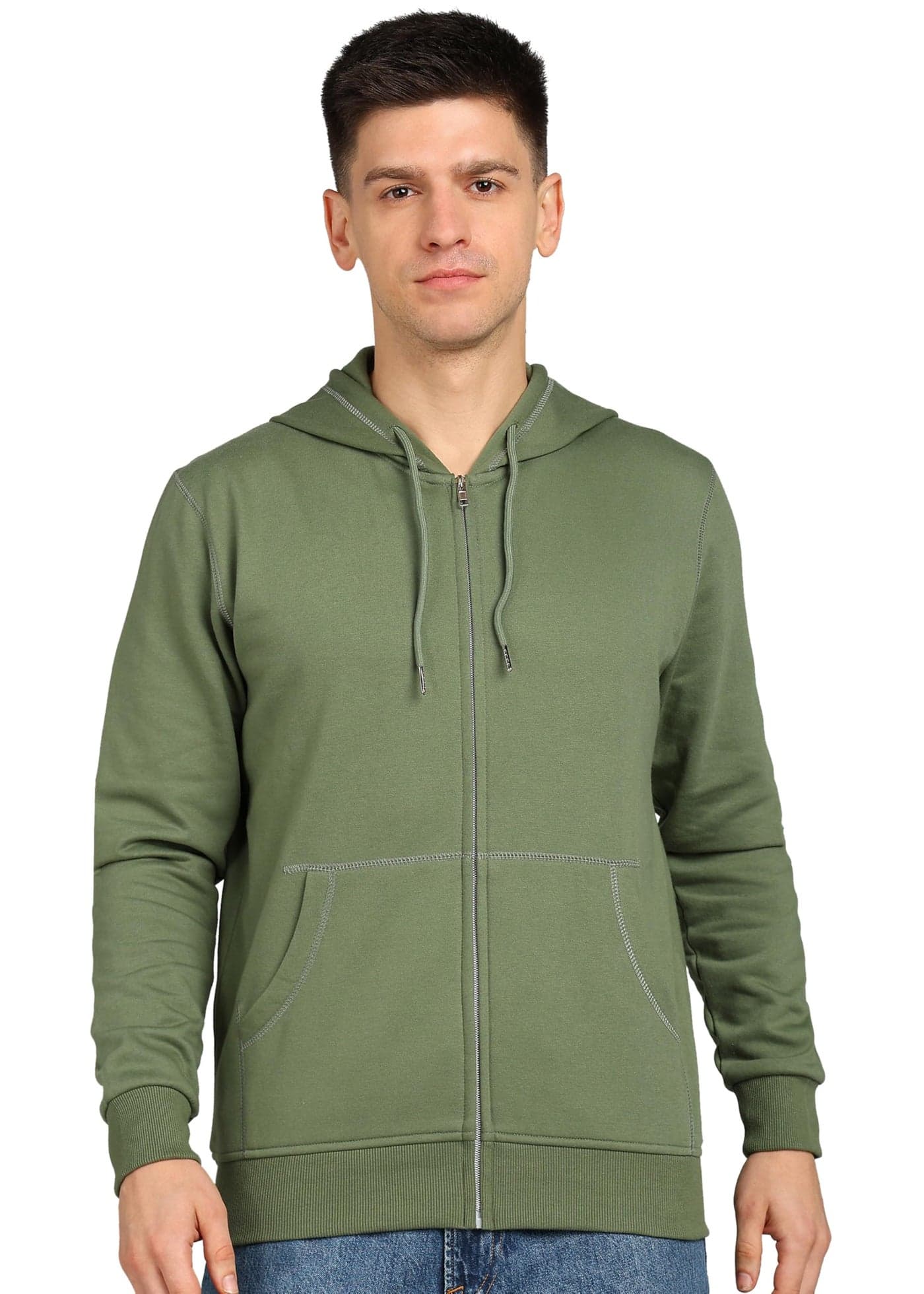 Alan Jones Clothing Men’s Solid Zipper Hooded Sweatshirt | Ribbed Hem, Lined Hood, Side Pockets, Durable Zip | Multiple Colors (Khaki Green_M)