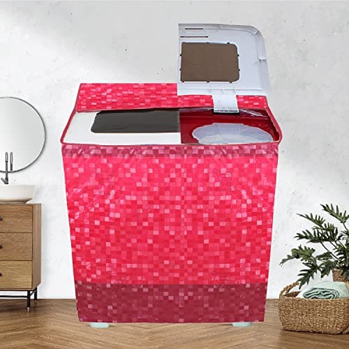 E-Retailer® Waterproof PVC Semi Automatic Washing Machine Cover With Zip Enclosure Suitable For 5kg to 8kg (Color-Red, Size-33x22x37 Inches)