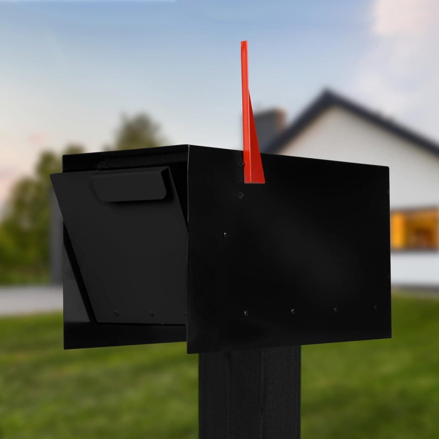 Ilyapa Modern Mailbox Design Black Powder Coated Tab Pull Handle Steel Heavy Duty Curbside Welded Mail Box Stainless Steel Hinges Magnetic Door