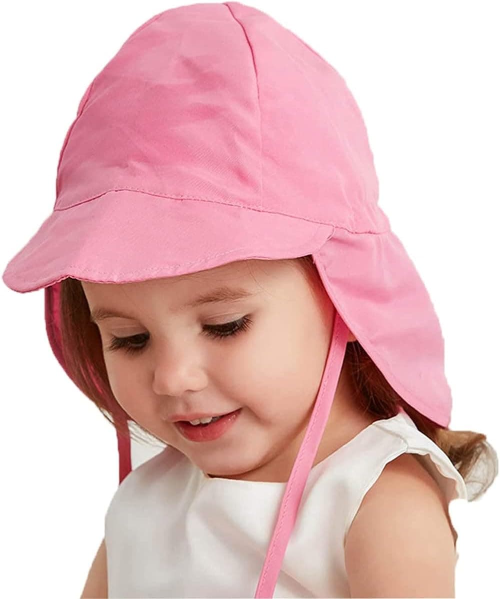 Baby Sun Hat, UPF50+ Kids Sun Hat with Neck Flap, Unisex Adjustable Children Wide Brim Summer Sun Protection Mesh Bucket Beach Hat Kid Bucket Cap for 3-18 Months (Pink)