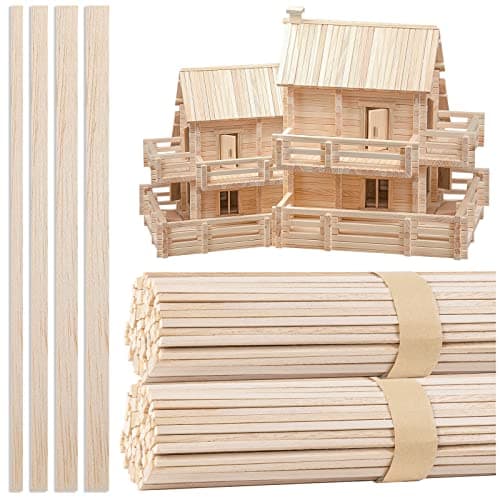 250Pcs Balsa Wood Sticks, Square Wooden Dowels 1/8, 4/25, 3/16, 1/4 x 10 Inch, Hardwood Square Dowels Unfinished Wooden Strips for DIY Molding Crafts Projects Making