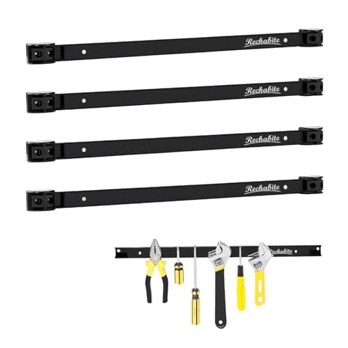 Rechabite 4 Pieces 18" Magnetic Tool Holder Strip, Red Magnet Bar, Metal Tool Organizer Rack for Garage Organization, Easy To Install in Workshop, Mounting Screws Included