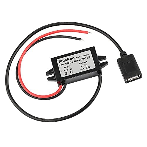 PlusRoc Waterproof 12V/24V to 5V Converter DC-DC Step Down Module Power Adapter (USB Connector)