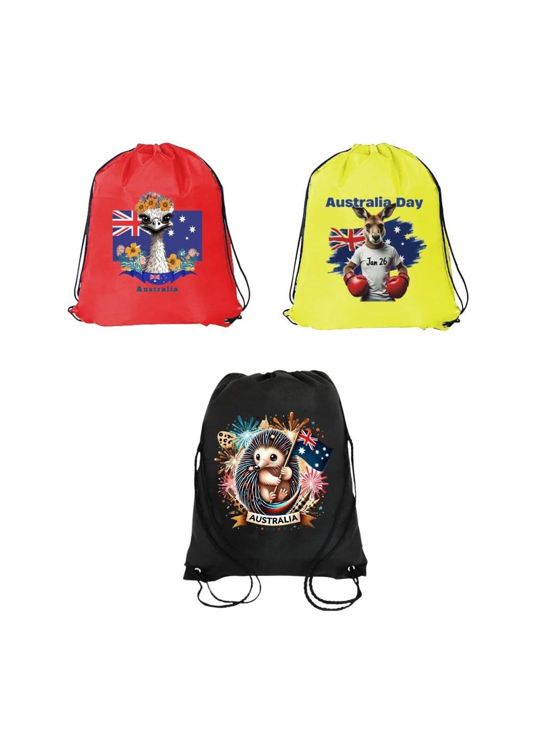 Pack Of 3 Drawstring Bags With Australia Design For Kids And Adults-Durable Sports Backpack,Great For School And Everyday Use,Lightweight With Australia Design For Outdoor