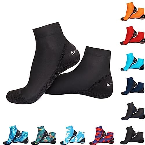 OMGear Water Socks Beach Volleyball Sand Proof Booties Stretchy Quick Dry Aqua Shoes for Adult Youth Diving Sand Soccer Snorkeling Swimming Surfing Rafting Kayaking (Black02, S)