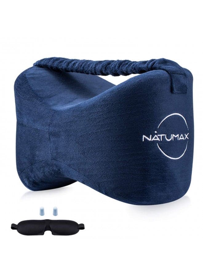 NATUMAX Knee Pillow for Side Sleepers - Relief from Sciatica Pain, Back/Leg Pain, Pregnancy, Hip and Joint Pain Memory Foam Leg Pillow + Free Sleep Mask and Ear Plugs