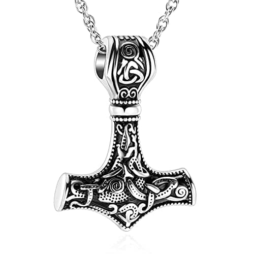 shajwo Cremation Jewelry Viking Hammer Urn Necklace for Ashes for Men Women Celtic Nordic Mjolnir Thors Cremation Jewelry Keepsake Memorial Ashes Pendant,Silver