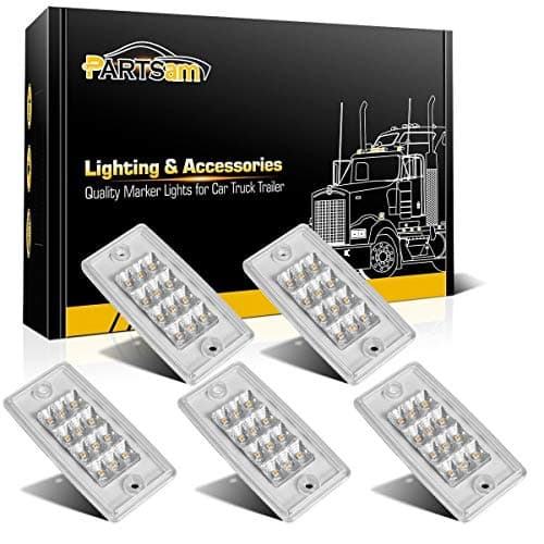 Partsam 5pcs Amber Cab Marker Lights LED Top Roof Running Rectangle Cab Lights 12 LED Reflectors Compatible with Freightliner Century/Columbia Roof Cab Marker Clearance Lights Sealed Waterproof