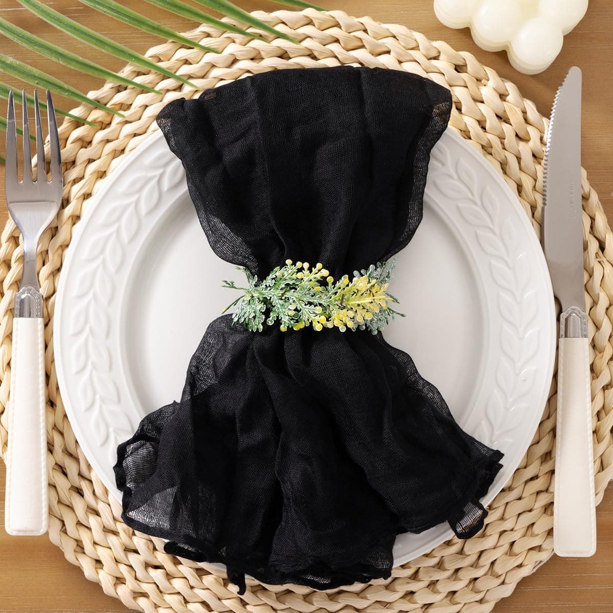 Socomi Black Cheesecloth Napkins Summer Cheese Cloths Gauze Set of 10 Boho Washable Dinner Table Napkins for Wedding Party Baby Shower Birthday Party Decor