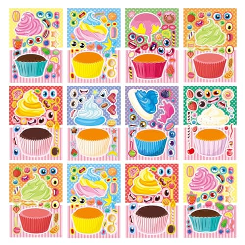 24 Sheets 82759 Make Your Own Cupcake Stickers for Kids Toddlers Make a Face Stickers for Kids Party Favors Activities