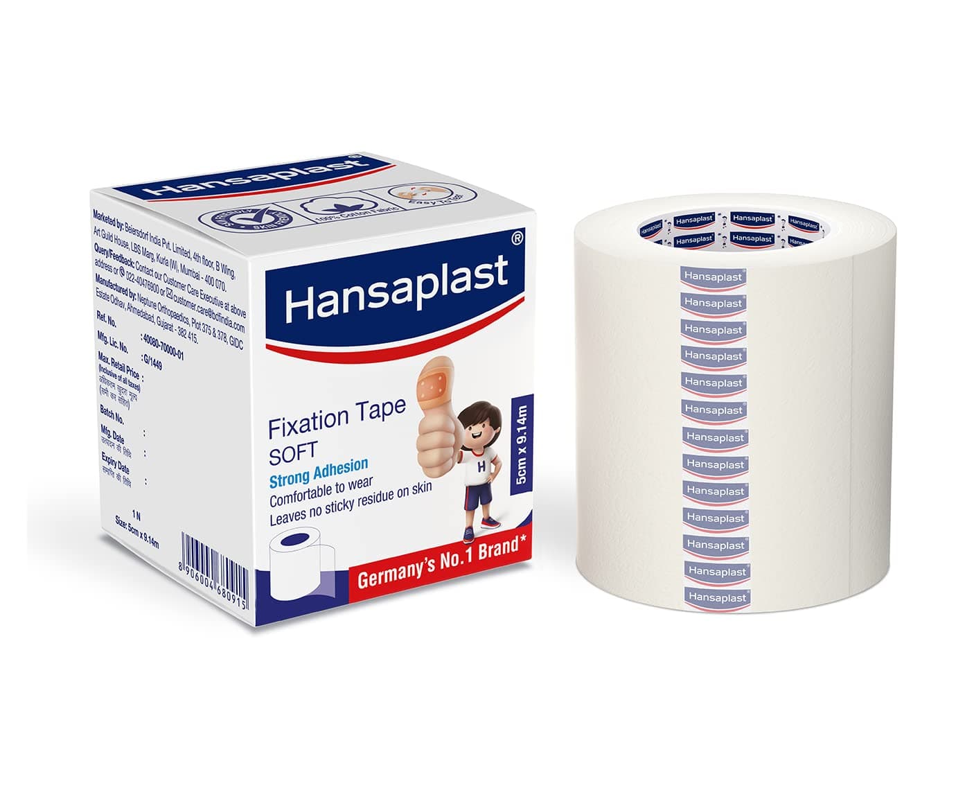 Hansaplast Fixation Tape, Adhesive tape for medical | 100% Cotton fabric, Pack of 6, 5.00 cm x 9.14 cm