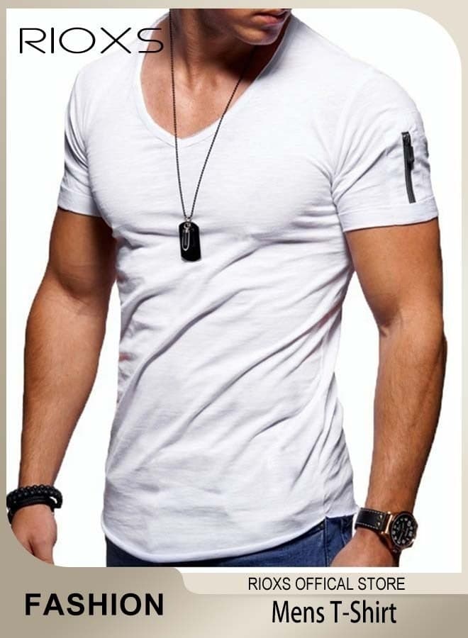 Men V-Neck T-Shirt, Casual Basic Shirts, Summer Slim-fit Top, Made of High-Quality Materials, Perfect for Beach, Vacation, Party, Sports, Dating or Daily Casual Wear
