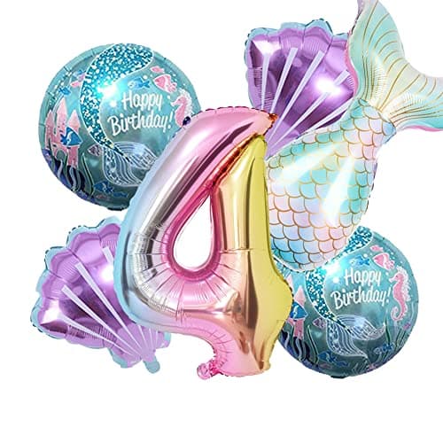 Mermaid Birthday Decoration Kit Balloons Foil Balloons Tail Balloons for Girls Sea Party Number 4