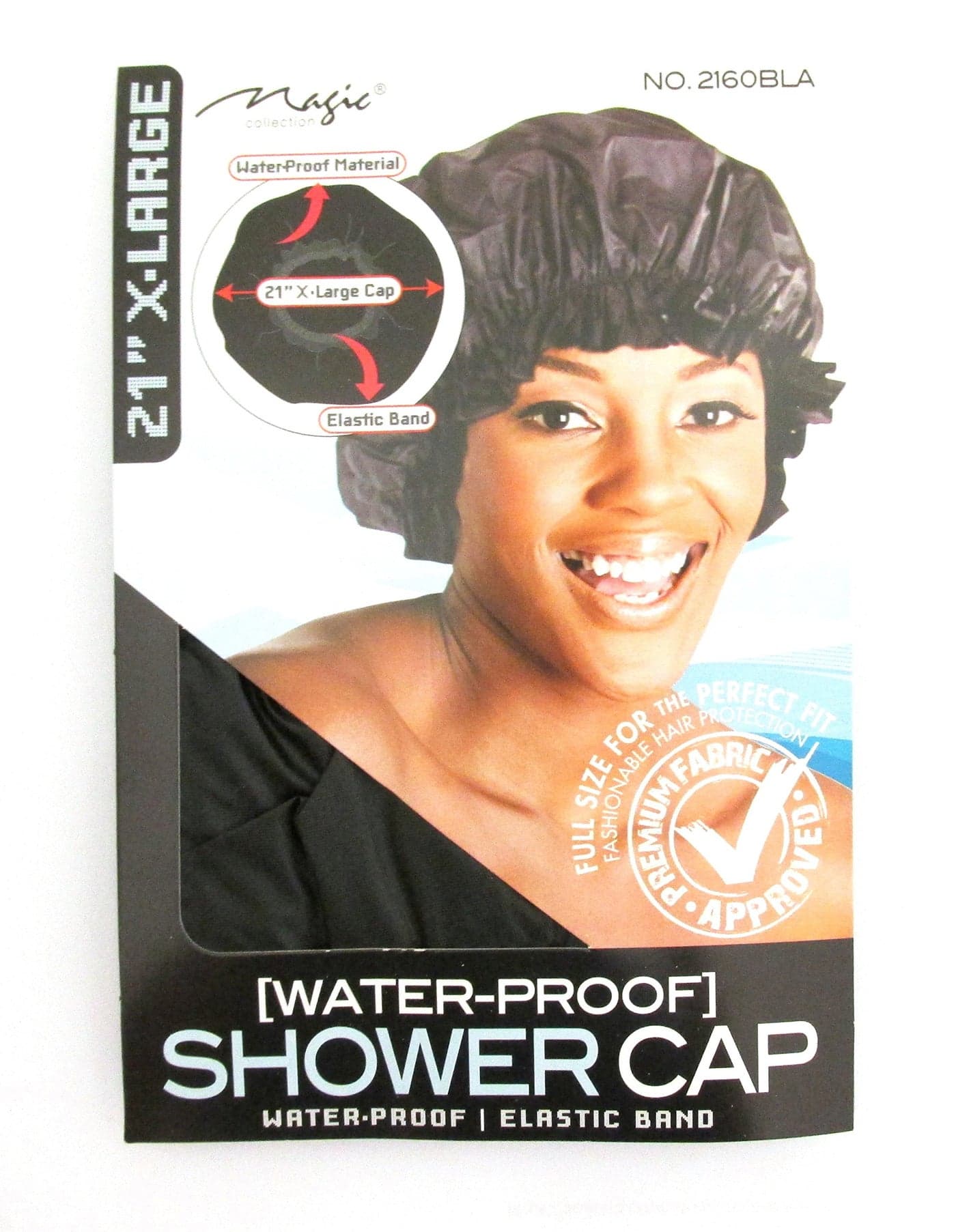 XLarge BLACK 21 Extra Large WaterProof SHOWER CAP with Comfortable Elastic Band XL