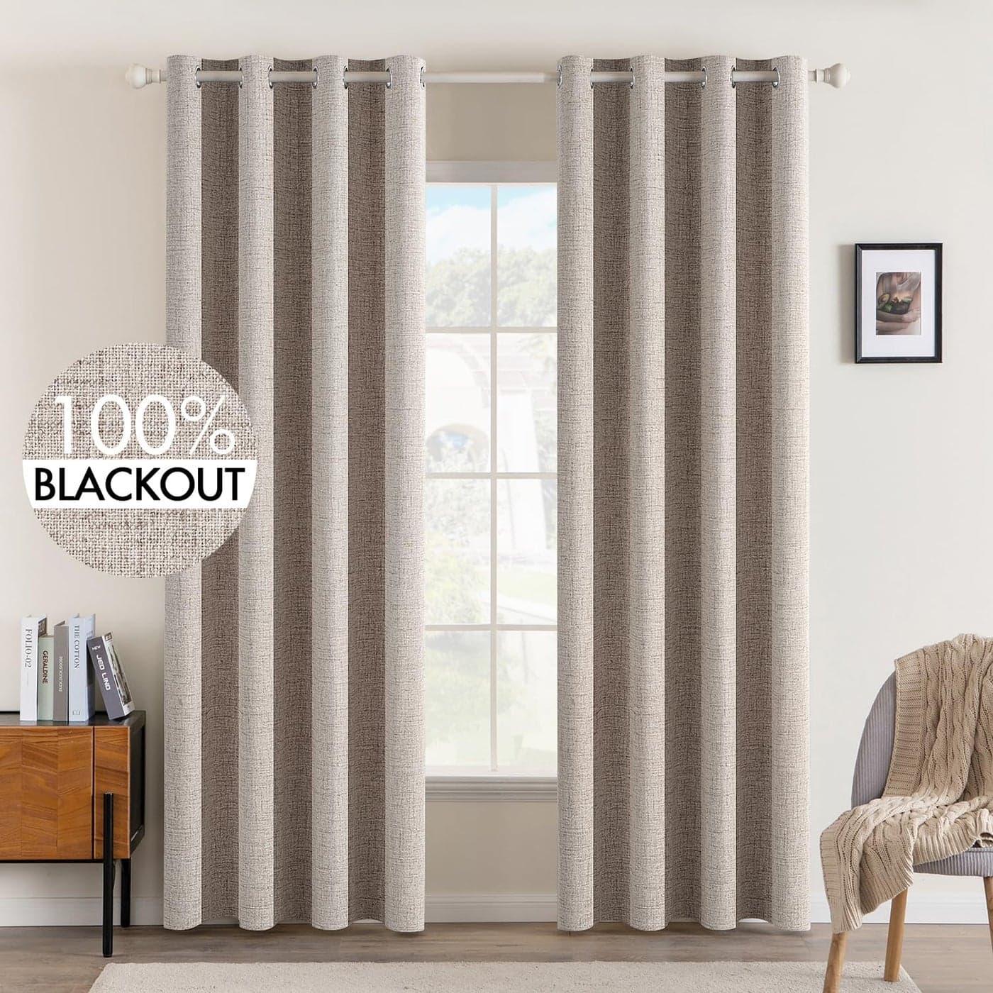 MIULEE Blackout Curtains for Bedroom Linen Texture Thermal Insulated Natural Khaki Grommet Room Darkening Curtains Drapes Luxury Decor for Living Room Nursery 52 x 90 Inch 2 Panels