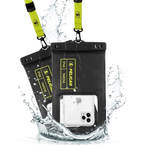 Pelican 2 Pack Marine IP68 Waterproof Phone Pouch XL Size Floating Waterproof Phone Case Beach Cruise Ship Travel Essentials Works with All Phones Detachable Lanyard BlackHiVis Yellow