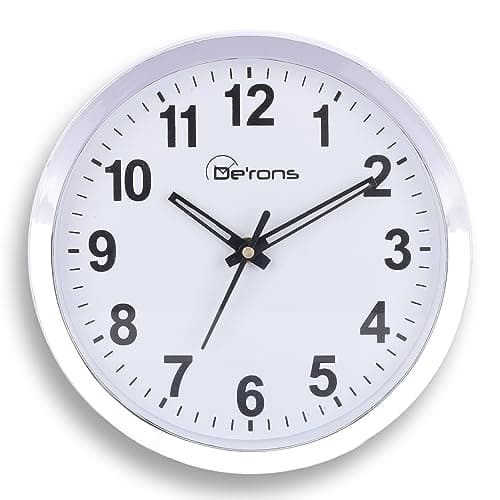 De’rons Plastic Quartz Wall Clock Watch for Home Kitchen Bedroom Hall Living Room Office (20 x 4.3 x 20 cm, Silver Ring, DC-101)