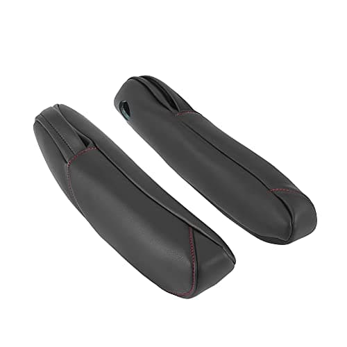 X AUTOHAUX Pair Microfiber Leather Car Front Seat Armrest Cover Replacement Black with Red Line for Honda CRV 2010-2011
