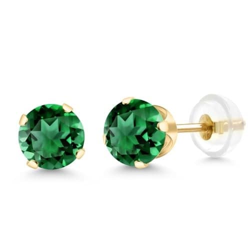 Gem Stone King 14K Gold Gemstone Birthstone Solitaire Stud Earrings | Round 6MM | Gold Earrings For Women Men