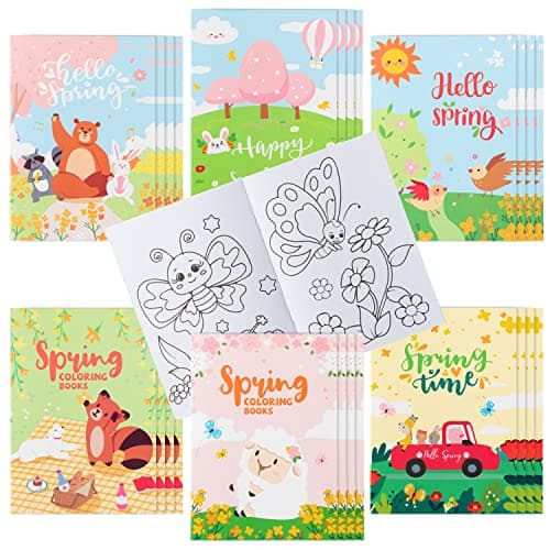 WATINC 24pcs Spring Coloring Books Springtime Color Booklet Bulk Art Party Favors Supplies for Kids DIY Floral Safari Small Painting Book Goodie Bag Filler Gifts for Home School Classroom Birthday