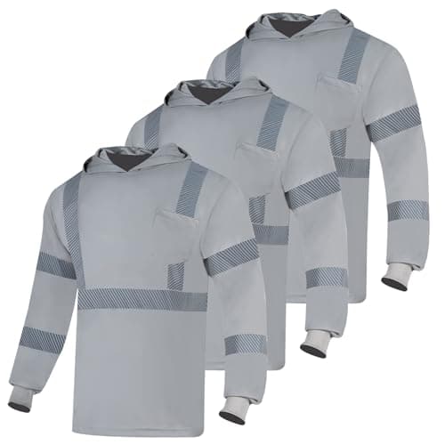 VENDACE 3pcs Safety Reflective High Visibility Long Sleeve Shirts ANSI Class 1 Hi Vis Construction Work T Shirts for Men with HoodGrey3XL