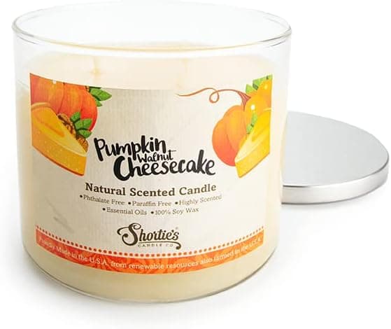 Pumpkin Walnut Cheesecake Highly Scented Natural 3 Wick Candle, Essential Fragrance Oils, 100% Soy, Phthalate & Paraben Free, Clean Burning, 14.5 Oz.