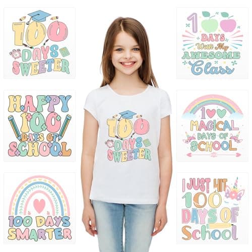 TaoBary 6 Pieces DIY 100 Days of School Transfer Iron on Patches Unicorn Rainbow Heat Iron on Patches for Clothing Washable Stickers for DIY Clothing Bag Hat Craft Accessories(Vibrant)