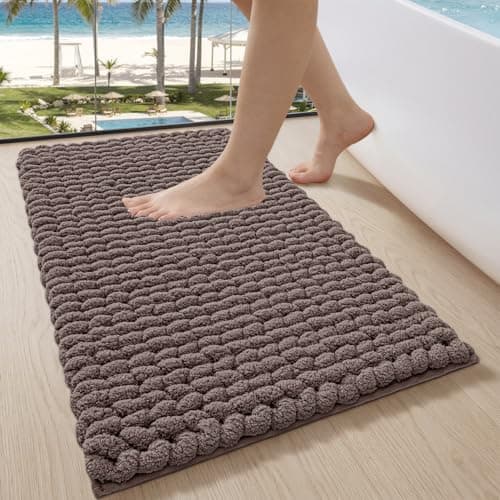 LUMI Luxury Bathroom Rug Ultra Soft Quick Dry Bath Mat NonSlip Absorbent Thick Chenille Bath Rug Cozy Braid Design Floor Mat for Bathtub Sink Laundry Bedroom Brown 17x30