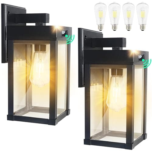 CYHKEE 2 Pack Solar Wall Lights Outdoor Waterproof with 3 Lighting Modes & Motion Sensor, Dusk to Dawn Exterior Porch Light fixtures, Solar Wall Lantern Fixture for Garage Porch Yard Front Door
