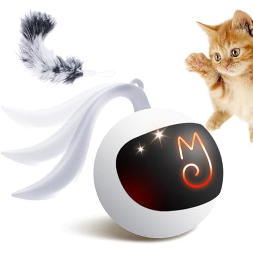 Migipaws Interactive Cat Ball Toy Set Fun Tracker Automatic Rolling Chase Ball with Fluffy Tail A Small Mice Rechargeable White