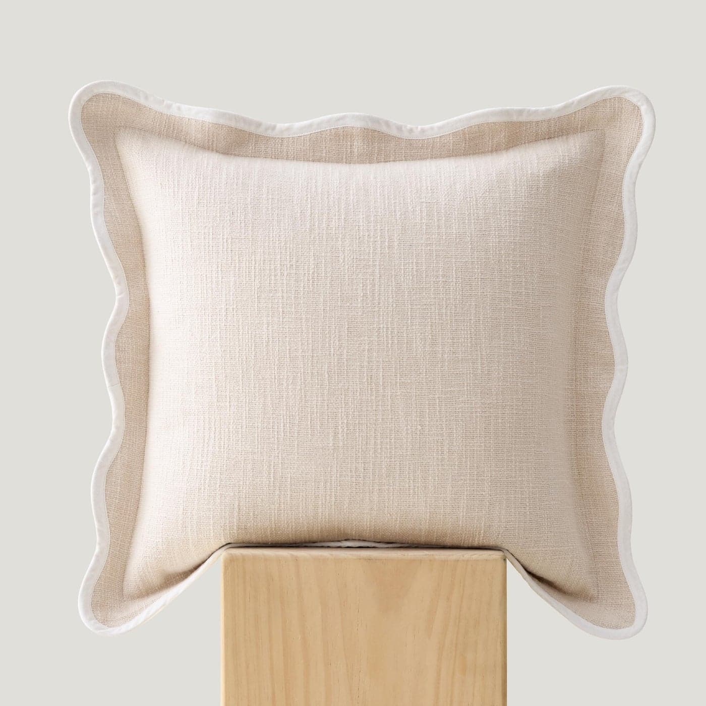 Double Stitch Scalloped Throw Pillow Covers 100 Cotton Decorative Boho Pillow Covers 18 x 18 Made in India Square Cushion Case Modern Home Decor for Couch Sofa Living Room Oat Milk