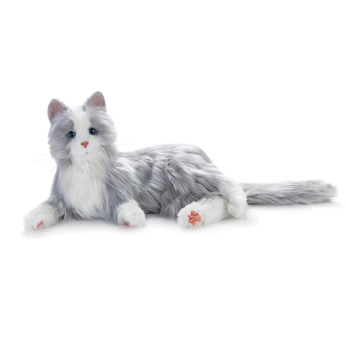 JOY FOR ALL Companion Pet for Seniors - Lifelike Animatronic Cat - Realistic Soft-Touch Fur & Purring - Therapy Stuffed Animal - Toy for Alzheimer's & Dementia - Silver w/White