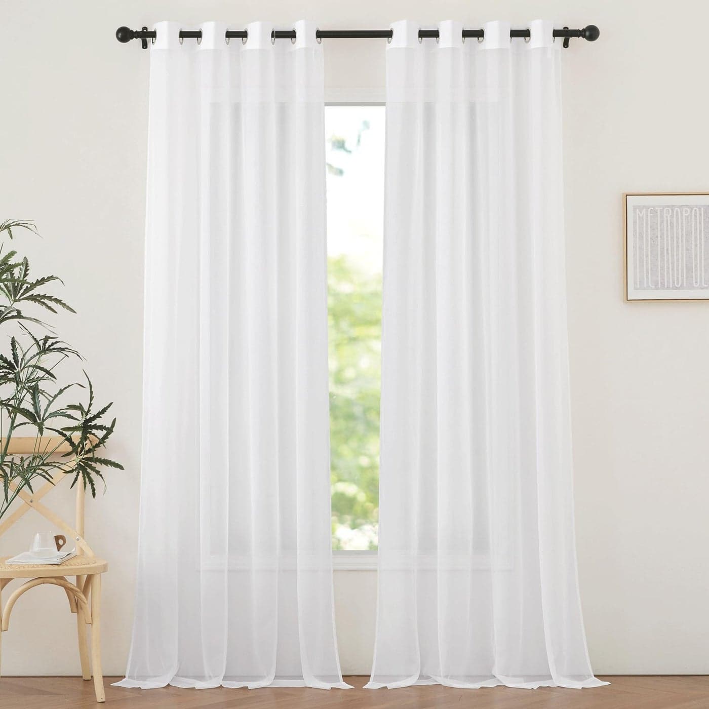 NICETOWN Sheer Curtains 108 inches Length for Windows Grommet Top Elegant Ivory Voile Textured Window Treatment for Sliding Glass DoorBedroomLiving Room W54 x L108 1 Pair