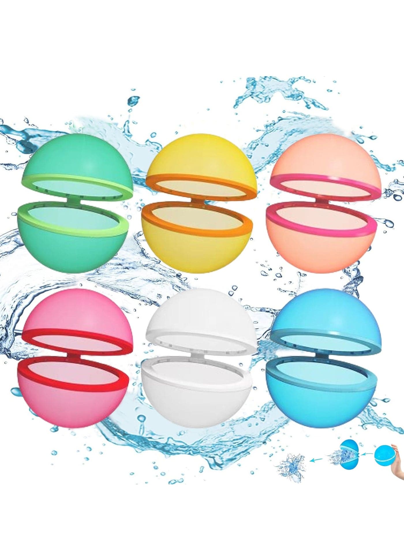 Water Balloons Reusable 6 PCS Soft Silicone Water Splash Ball for Kids School Self-Sealing Refillable Water Ballfor Kids Adults Fun Water Fight Game Summer Swimming Pool Party Supplies(F)