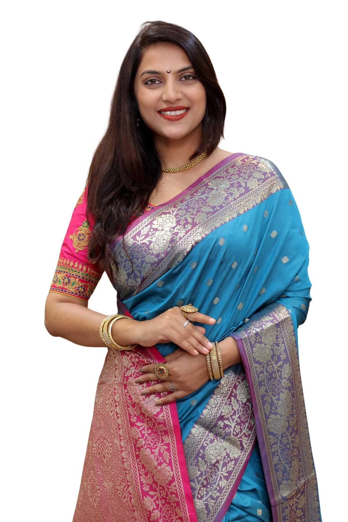 AMIRAT Women's Banarasi Saree Soft new ladies 2024 Design Wear Pattu Sarees Latest Cotton Party Sari collections With Blouse Piece for Wedding sadi (Aqua Blue)